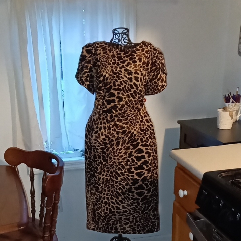 Calvin Klein Leopard-Print Midi Dress in Brown and Black